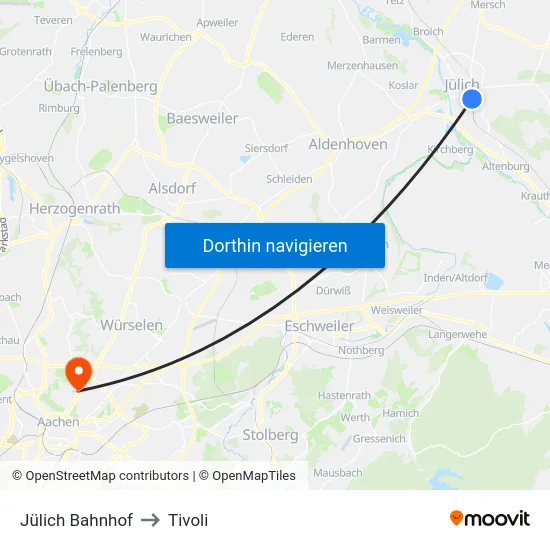 Jülich Bahnhof to Tivoli map