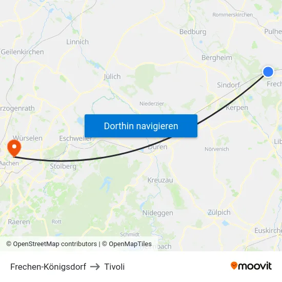 Frechen-Königsdorf to Tivoli map