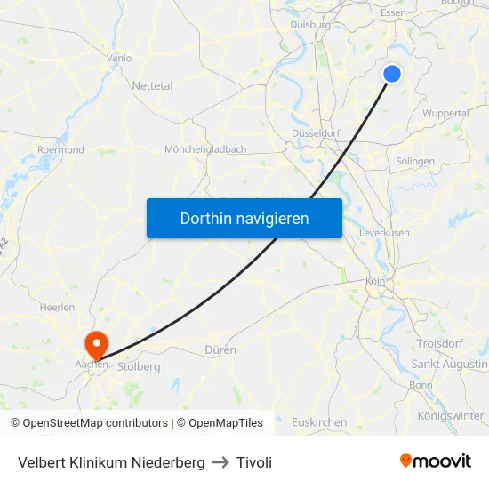 Velbert Klinikum Niederberg to Tivoli map