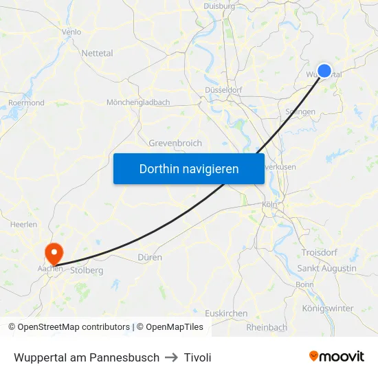 Wuppertal am Pannesbusch to Tivoli map