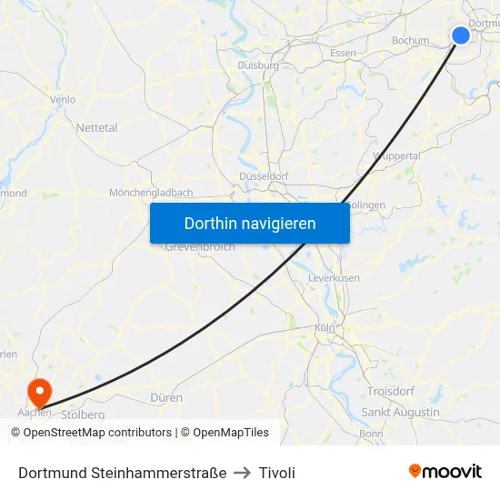 Dortmund Steinhammerstraße to Tivoli map