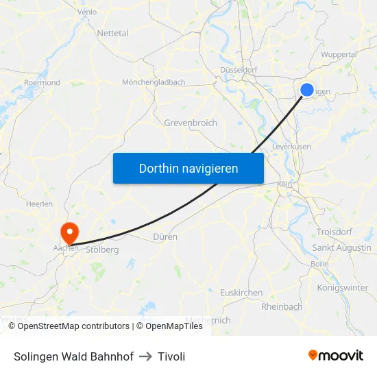 Solingen Wald Bahnhof to Tivoli map