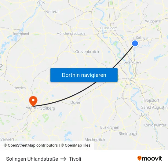 Solingen Uhlandstraße to Tivoli map