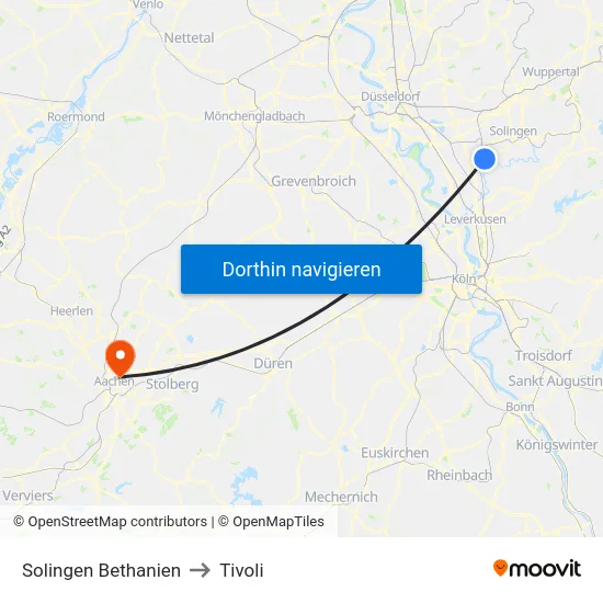 Solingen Bethanien to Tivoli map