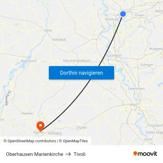 Oberhausen Marienkirche to Tivoli map