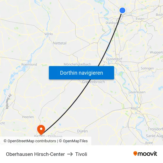 Oberhausen Hirsch-Center to Tivoli map