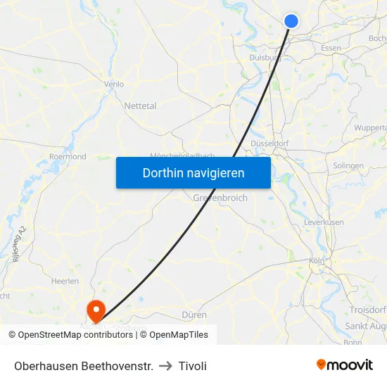 Oberhausen Beethovenstr. to Tivoli map