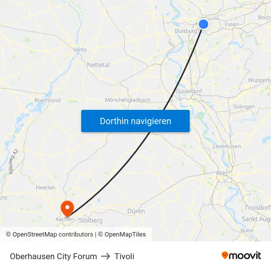 Oberhausen City Forum to Tivoli map