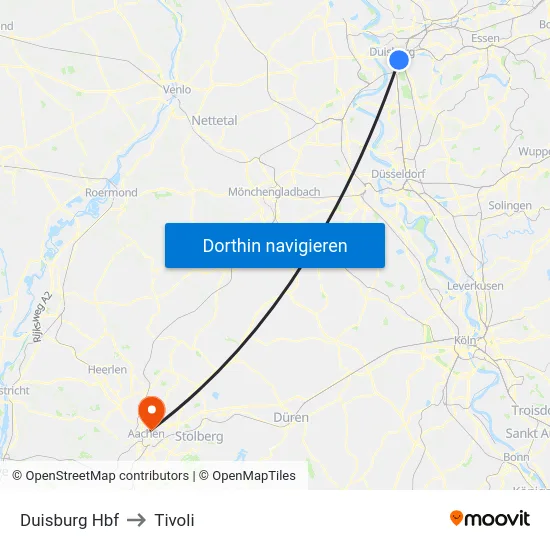 Duisburg Hbf to Tivoli map