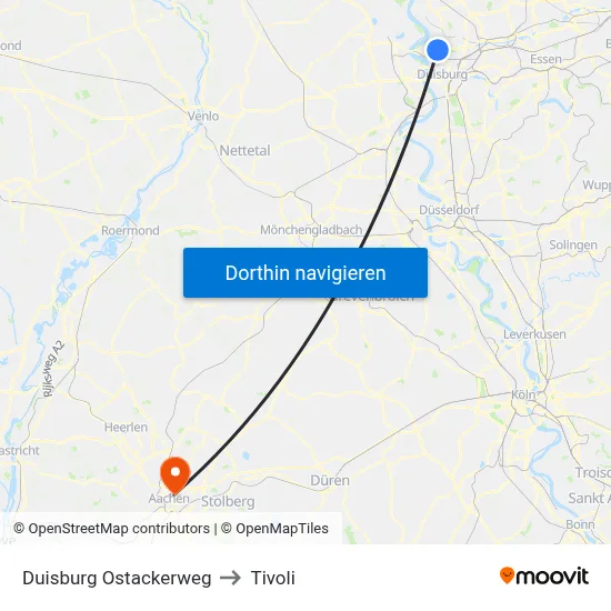 Duisburg Ostackerweg to Tivoli map