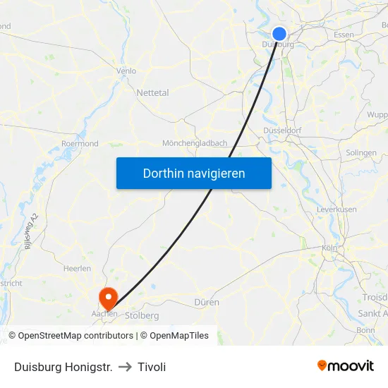 Duisburg Honigstr. to Tivoli map