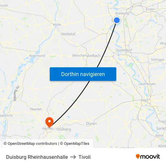 Duisburg Rheinhausenhalle to Tivoli map
