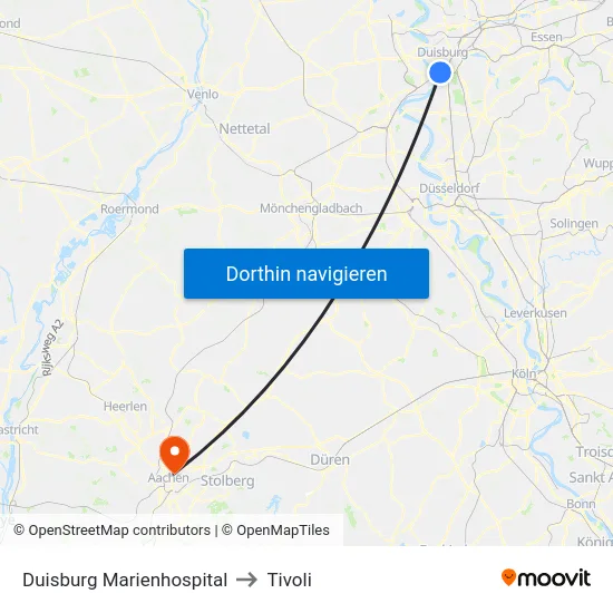 Duisburg Marienhospital to Tivoli map