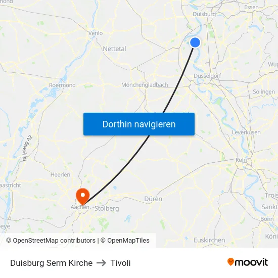 Duisburg Serm Kirche to Tivoli map