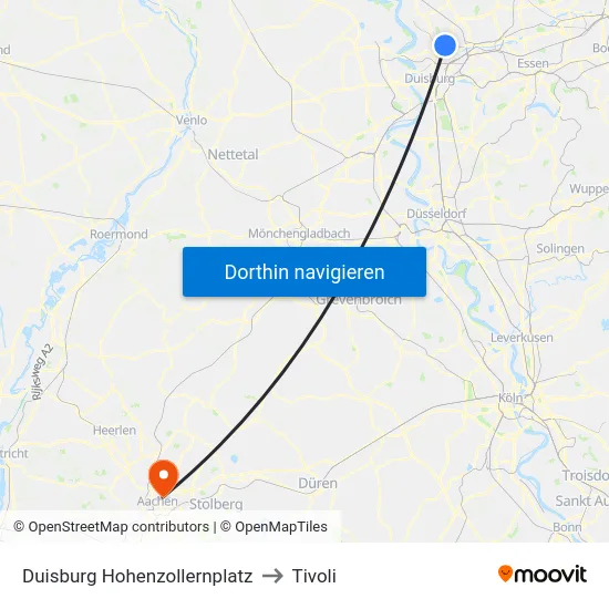 Duisburg Hohenzollernplatz to Tivoli map