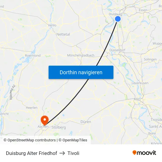 Duisburg Alter Friedhof to Tivoli map
