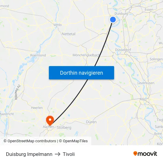 Duisburg Impelmann to Tivoli map