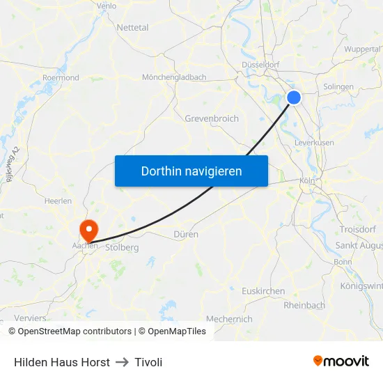 Hilden Haus Horst to Tivoli map