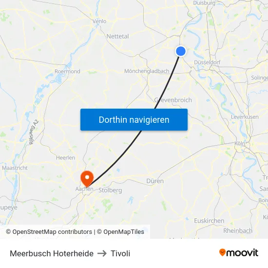 Meerbusch Hoterheide to Tivoli map