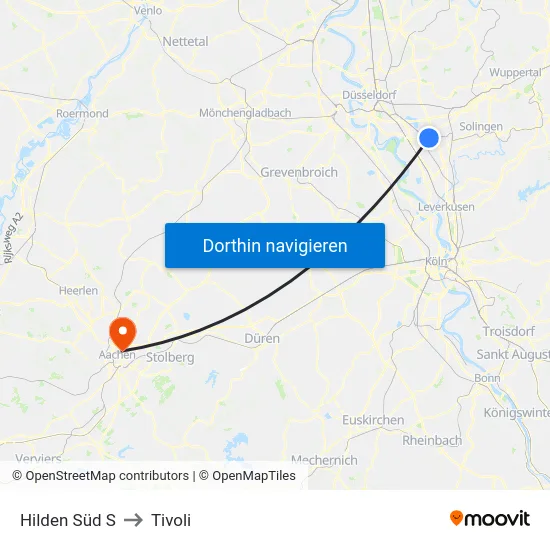 Hilden Süd S to Tivoli map