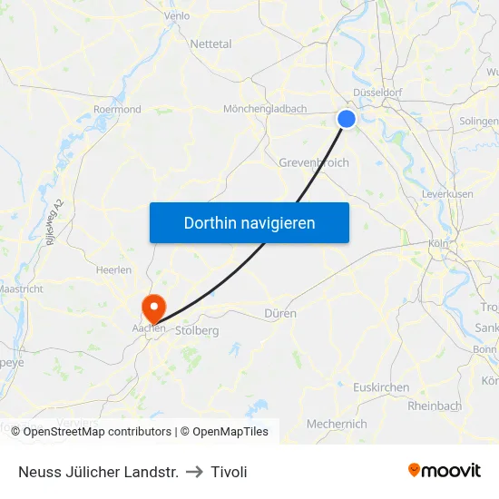 Neuss Jülicher Landstr. to Tivoli map