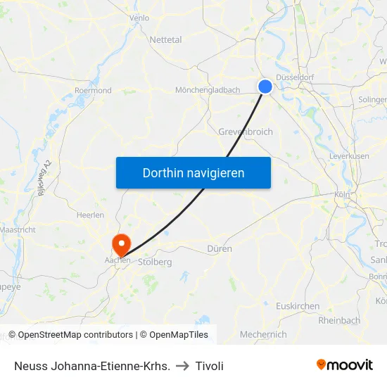 Neuss Johanna-Etienne-Krhs. to Tivoli map