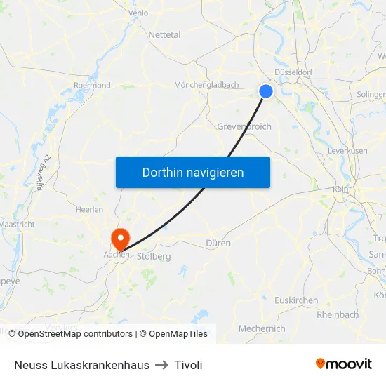 Neuss Lukaskrankenhaus to Tivoli map