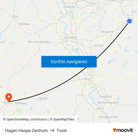 Hagen Haspe Zentrum to Tivoli map