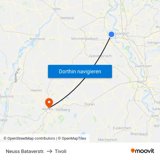 Neuss Bataverstr. to Tivoli map