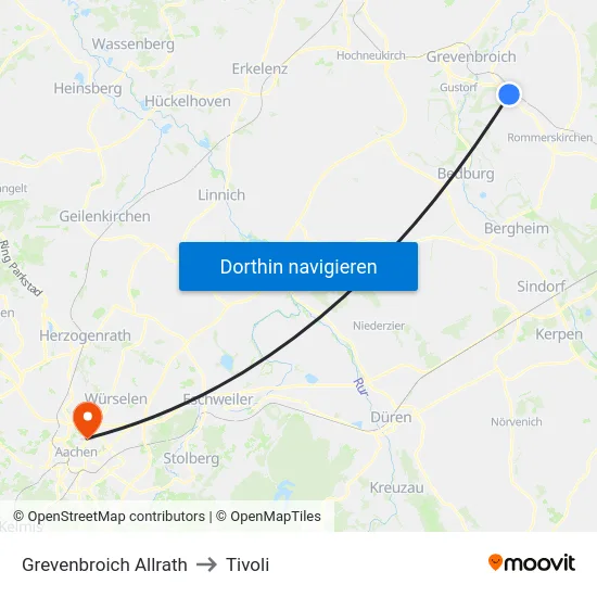 Grevenbroich Allrath to Tivoli map