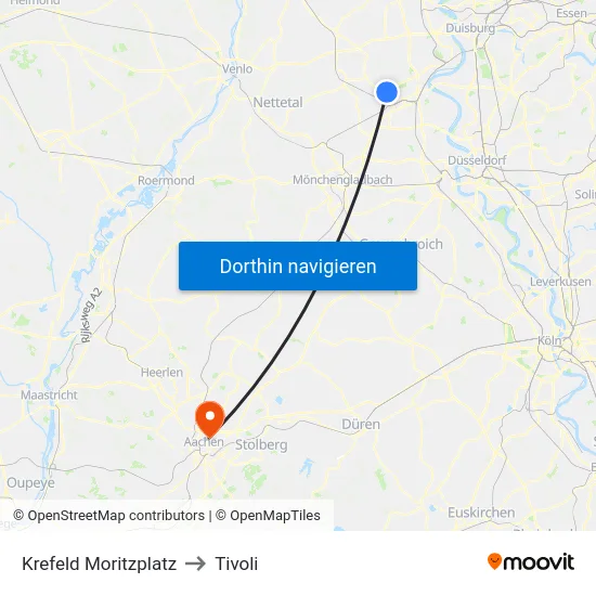Krefeld Moritzplatz to Tivoli map