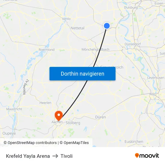 Krefeld Yayla Arena to Tivoli map