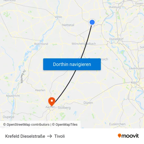 Krefeld Dieselstraße to Tivoli map