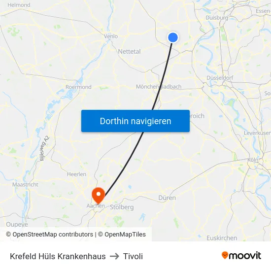 Krefeld Hüls Krankenhaus to Tivoli map