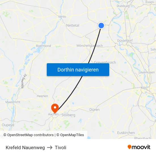 Krefeld Nauenweg to Tivoli map