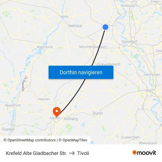 Krefeld Alte Gladbacher Str. to Tivoli map