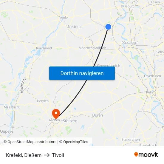 Krefeld, Dießem to Tivoli map