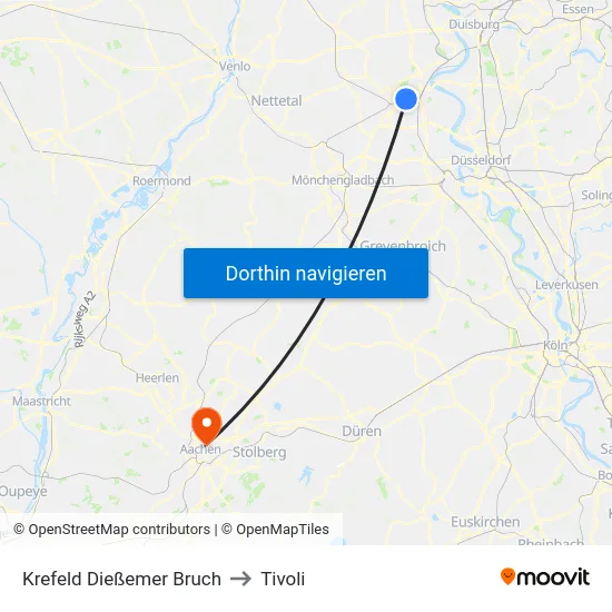 Krefeld Dießemer Bruch to Tivoli map