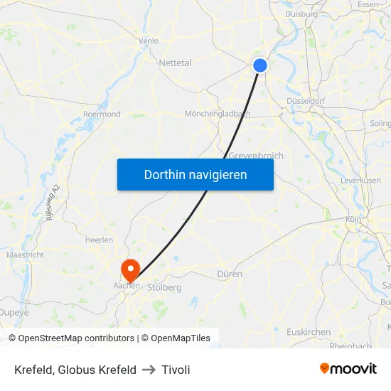 Krefeld, Globus Krefeld to Tivoli map