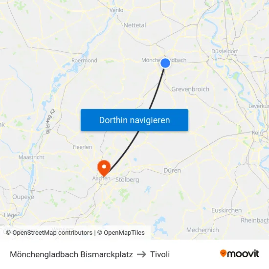 Mönchengladbach Bismarckplatz to Tivoli map
