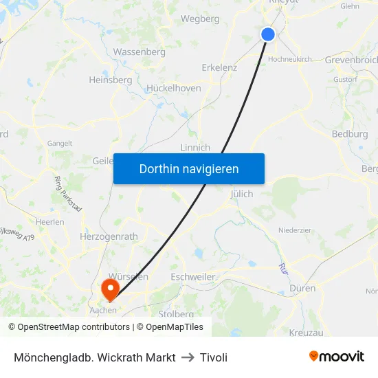 Mönchengladb. Wickrath Markt to Tivoli map