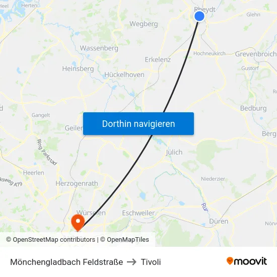 Mönchengladbach Feldstraße to Tivoli map