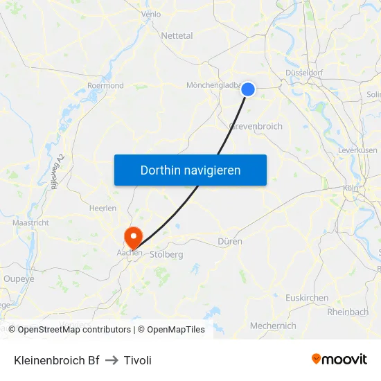 Kleinenbroich Bf to Tivoli map