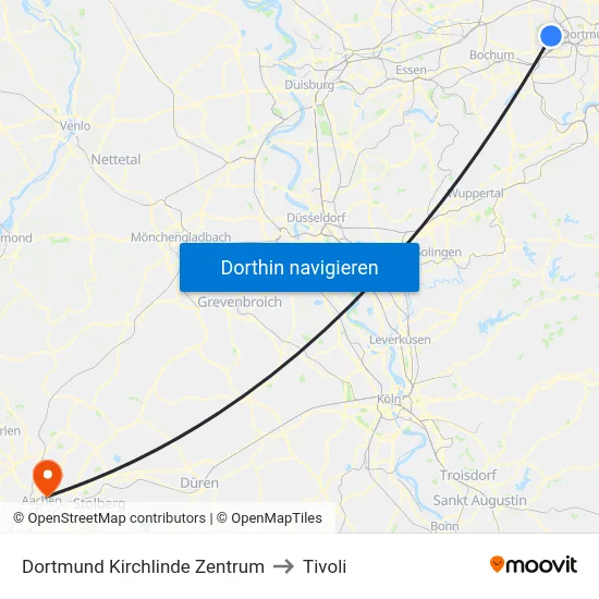 Dortmund Kirchlinde Zentrum to Tivoli map