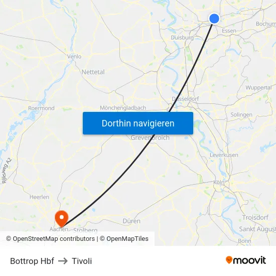Bottrop Hbf to Tivoli map