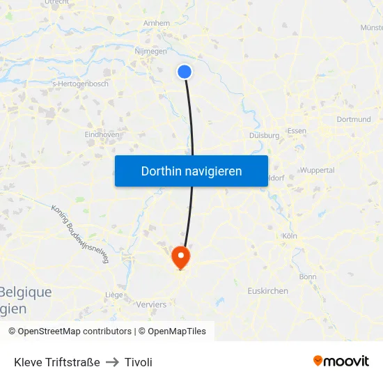 Kleve Triftstraße to Tivoli map