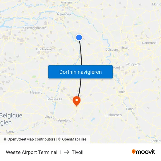 Weeze Airport Terminal 1 to Tivoli map