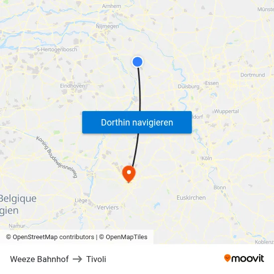 Weeze Bahnhof to Tivoli map