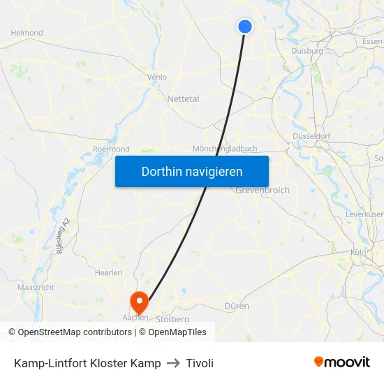 Kamp-Lintfort Kloster Kamp to Tivoli map