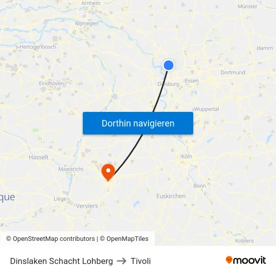 Dinslaken Schacht Lohberg to Tivoli map